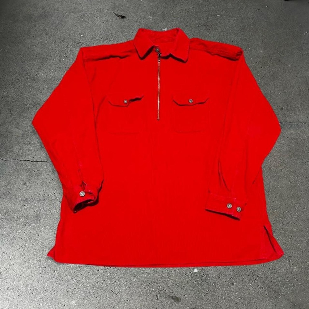 Vintage Marlboro Country store red corduroy long sleeve 1/4 zip shirt Size L